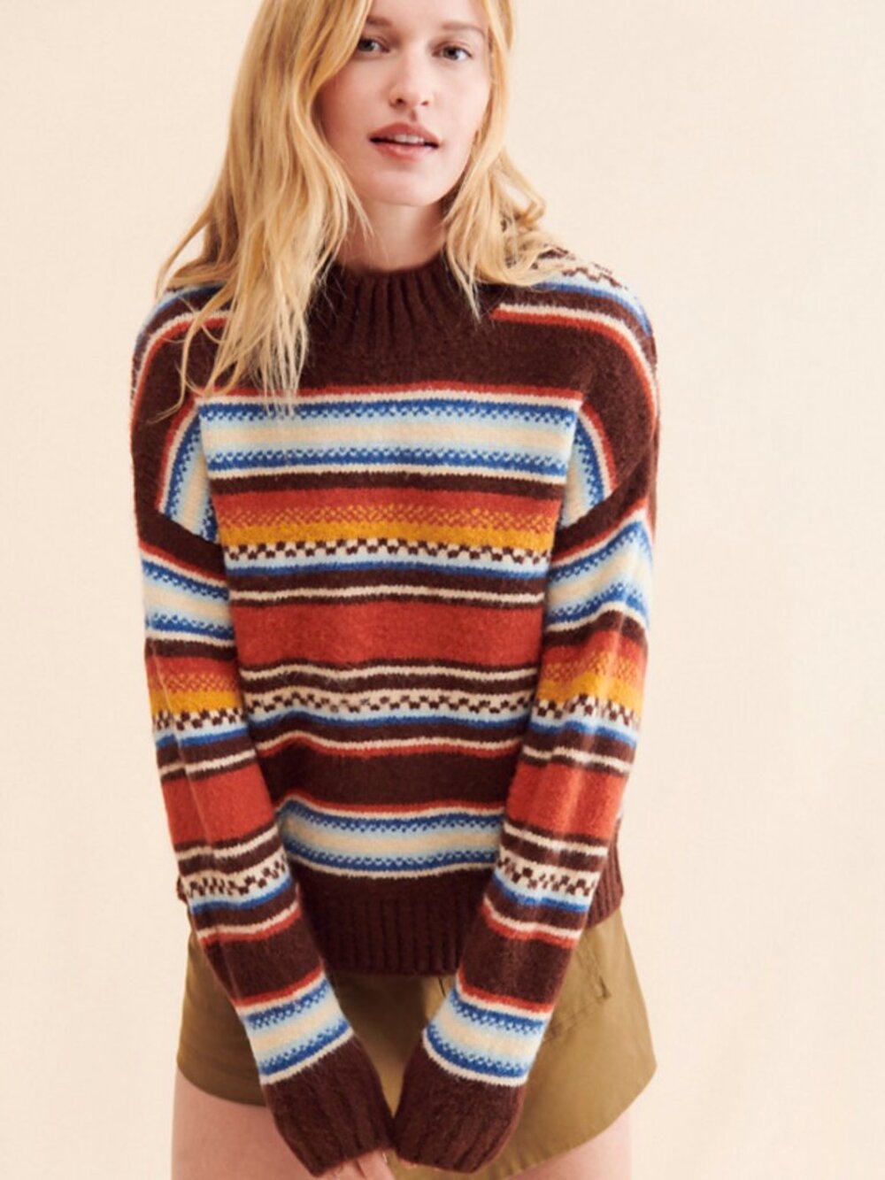 Callahan Lora Striped Turtleneck Sweater Brown XS Anthropologie